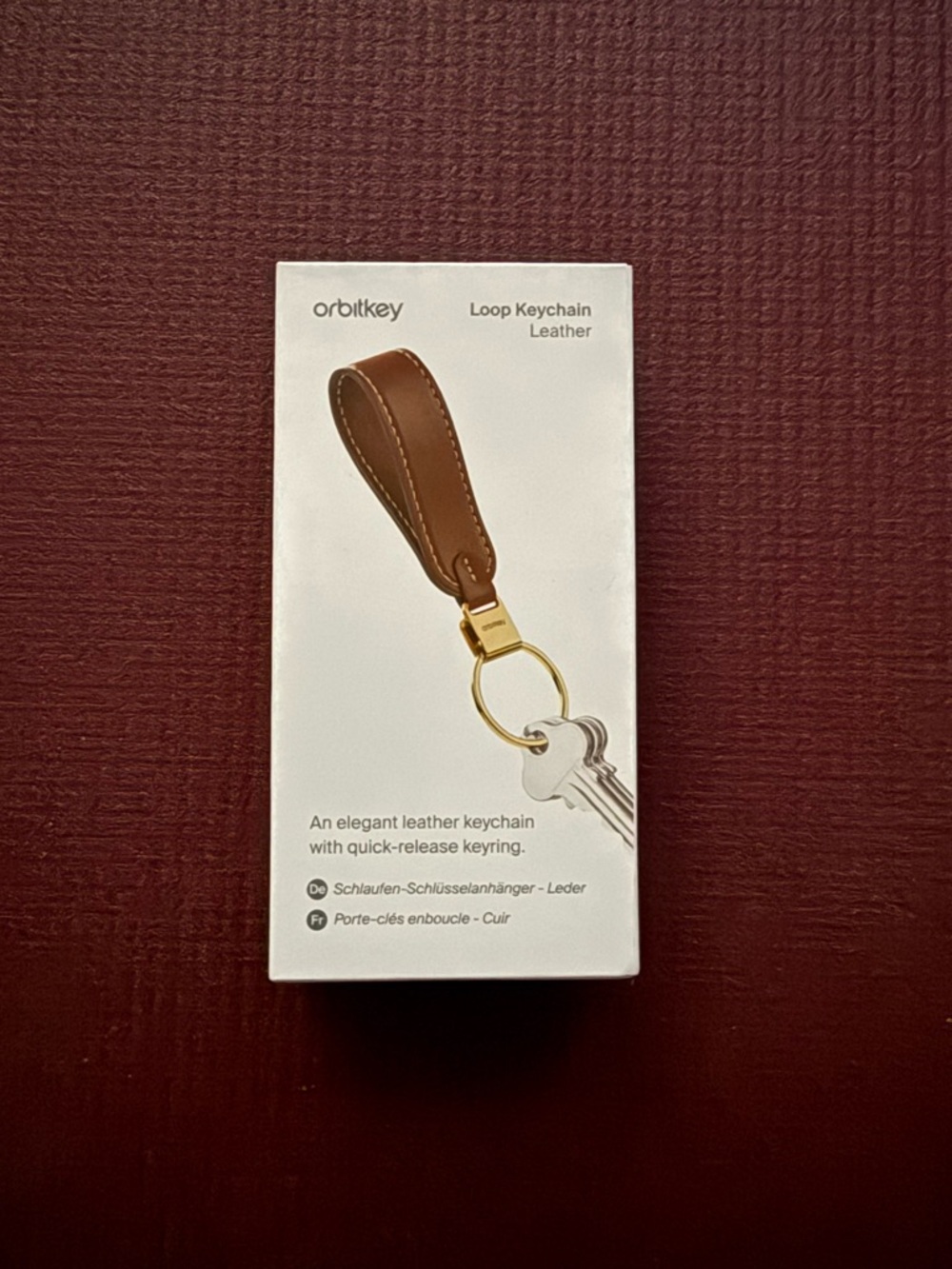 Brown Leather Loop Keychain with Gold Hardware